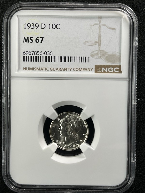 1939-D 10C  Mercury Dime NGC MS67  6967856-036