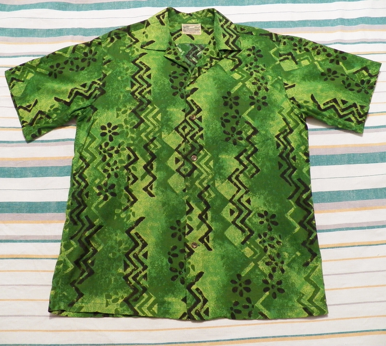 Vintage Diamond Head Mens Aloha Shirt Size M L Waikiki 1960s? 70s green