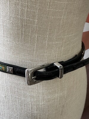 vtg Brighton 03501 Black Leather Southwest Beaded Belt Size  display picture 3