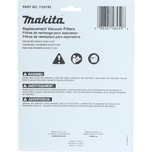 Makita T03193 Cloth Vacuum Filter for XLC02, LC01 & BCL180 Vacuums, 3