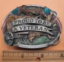 1983 Bergamot Brass Works PROUD TO BE A VETERAN Enameled Belt Buckle Made In USA