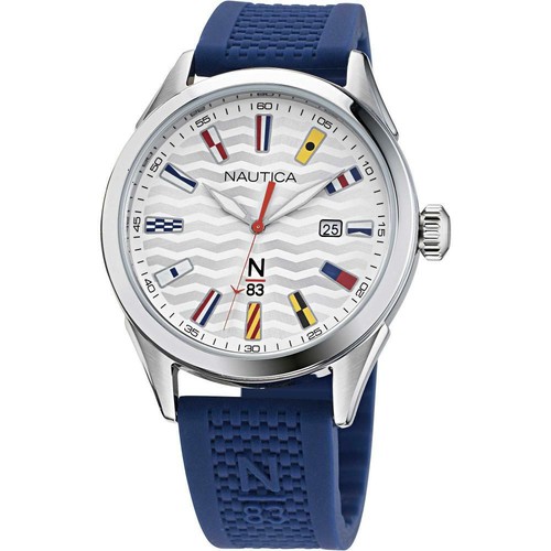 Orologio Uomo NAUTICA HANNAY BAY NAPHBF003 Silicone Blu Silver Bandierine |  eBay