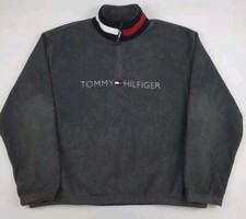 Vintage 90s Tommy Hilfiger Spellout Flag Collar Logo Fleece Zip Pullover USA