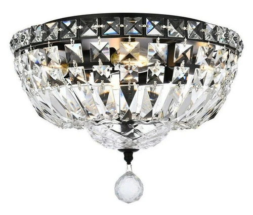 Black with Silver Crystal Flush Mount 4 Light Fixture Dining Room Lighting 12" - Picture 1 of 8