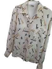 Vintage Liz Claiborne 100 Silk Blouse S Allover spellout print Modern Glamour