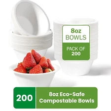 Disposable Compostable Paper Bowls Microwave Safe Bagasse Bowls 8 Oz, 200CT -FPN