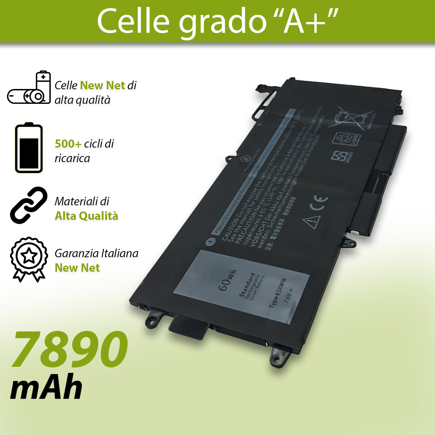 Batteria compatibile con Dell Latitude 7390 2-in-1 WT07F M3TWX EMEA 7890mAh - 4