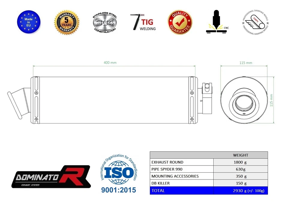 Exhaust silencer muffler DOMINATOR ROUND CAN AM SPYDER RS 990 07-12 + DB KILLER - Image 2 of 2