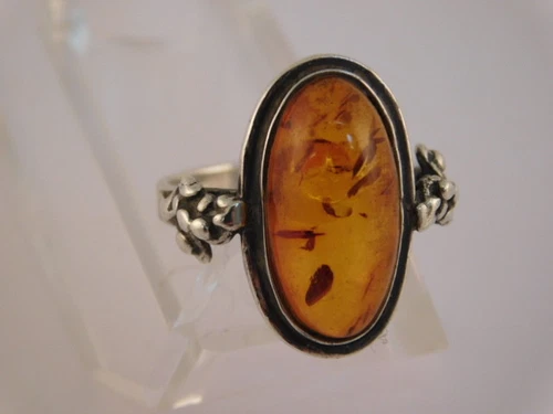 VINTAGE EUROPE AMBER 800 RING SIGNED FINE SILVER SIZE 7.25 HALLMARKED