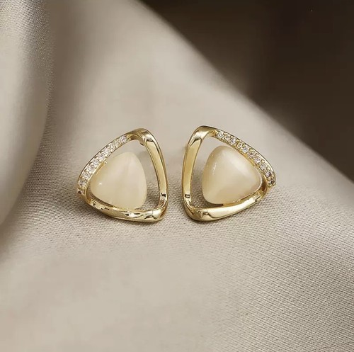 30pcs-S059 Gifts Valentine Earrings Opal Geometric Brushed Triangle Stud Earrings