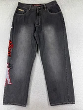 VINTAGE The Source Jeans Mens 34 Black Denim Streetwear Embroidered Y2K