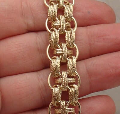 Technibond Multi Row Mosaic Oval Link Bracelet 14K Yellow Gold Plated ...