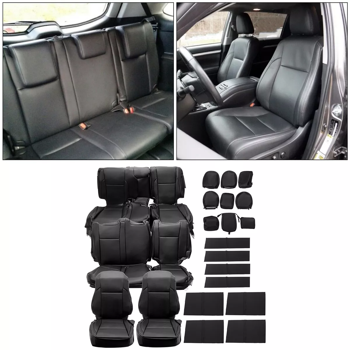 Full Set Seat Covers For Toyota Highlander LE/Hybrid 14-19 Front+Rear Black  eBay