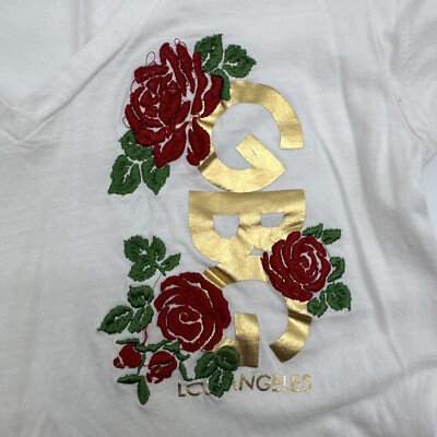 GBG Los Angeles T-Shirt Women XS White Graphic Print Logo V- Neck
