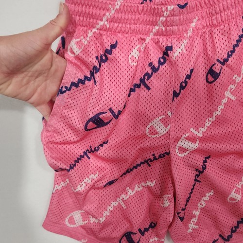 Champion Boys' AOP Multi Script Mesh Shorts Pink with pockets size Medium - Picture 5 of 6