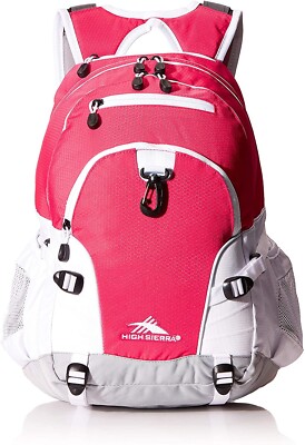 High Sierra Backpack with tablet-sleeve, Travel/Work/School. Pink Punch/White