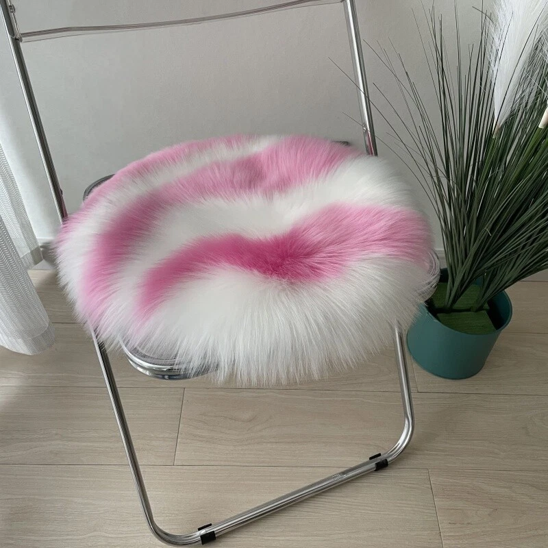 Round Faux Fur Cushion Pad Mat Fluffy Thick Sofa Chair Floor Warm Home Decor Art - Image 3 of 4