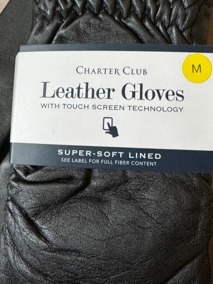 CHARTER CLUB Macy’s Cuero Micro Piel Forrado Pantalla Táctil Mitones Medianos Nuevos Foto 2 de 3