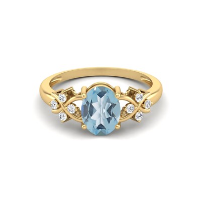 Oval Blue Topaz 925 Sterling Silver Yellow Plated Solitaire Celtic Women Ring