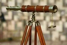 Decorative Brass Telescope   18" Floor Standing Nautical Piece with Wood Tripod