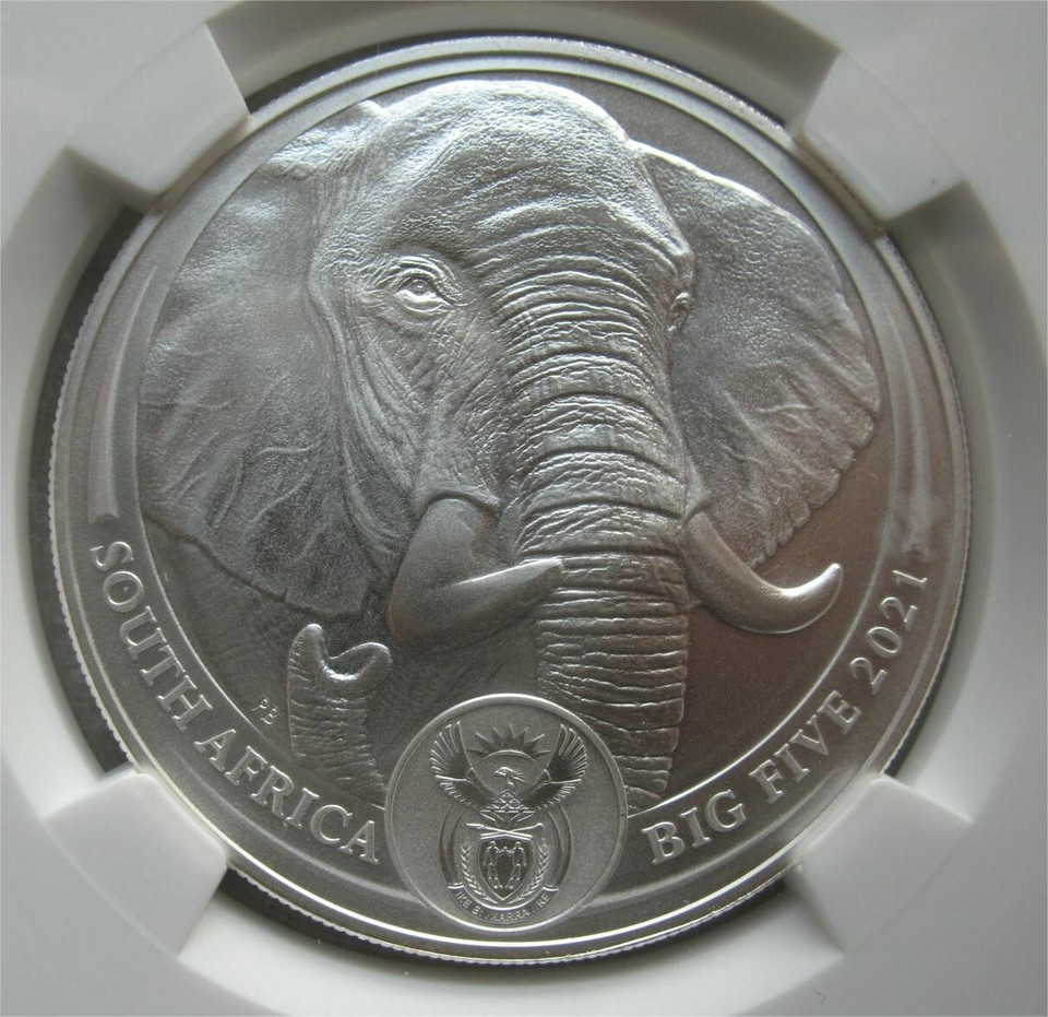 South Africa R5 2021 Silver BU 1Oz Coin Big5 Series II Elephant NGC ...