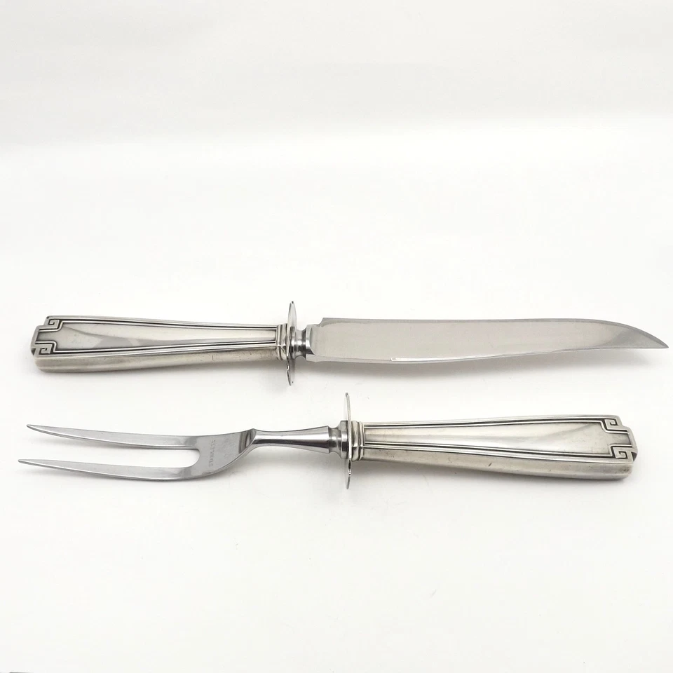 Gorham Plata de Ley Etrusca Griega Llave Tallada Juego Cuchillo Asado 2 Puntas Tenedor Foto 2 de 4