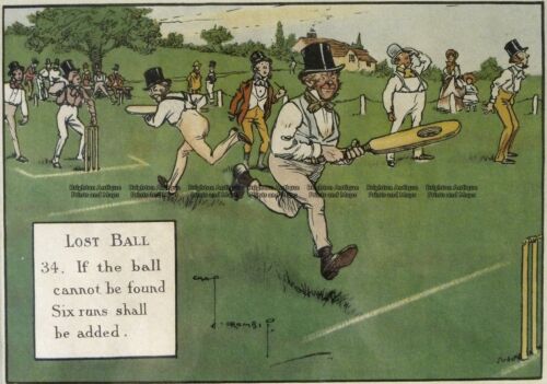 Antique Print 26-668 Cricket humour by Crombie sponsored by Perrier c.1906 - Afbeelding 1 van 1