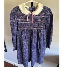 Vintage Polly Flinders Dress Girls Purple Floral Smocked Peter Pan Collar