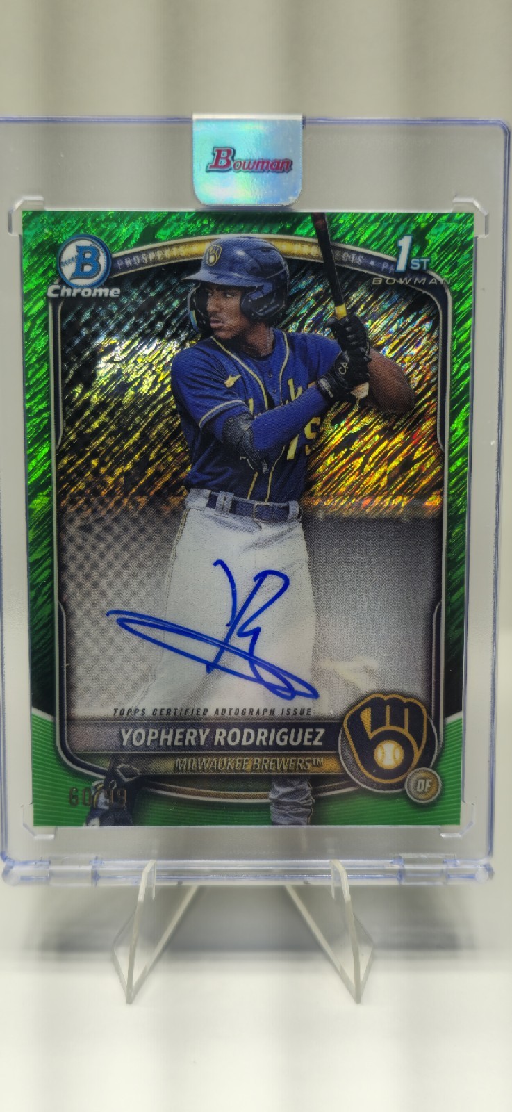 Yophery Rodriguez 2025 Bowman 1st Chrome Green Shimmer Auto /99 Brewers