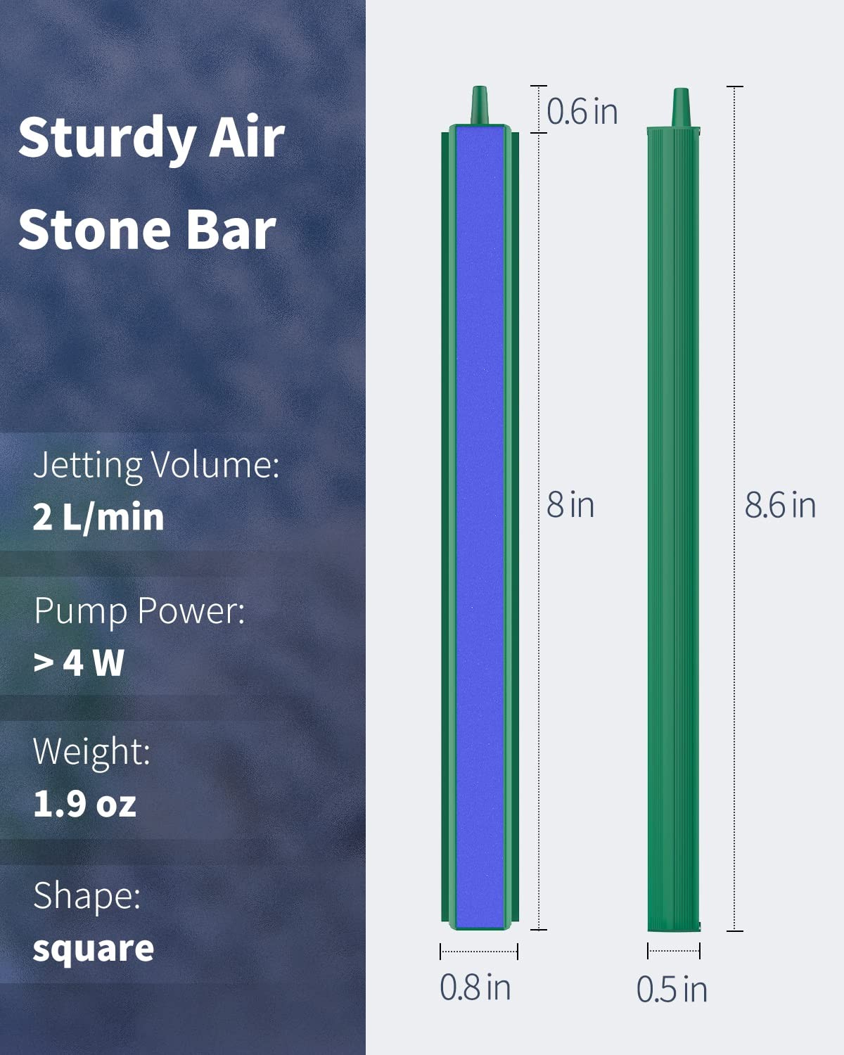 Aquarium Air Stone Bar Bubbler 8 In, Fish Tank Bubbler Stone with 4 Suction Cups