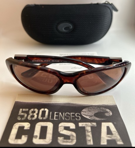 Costa Del Mar Sunglasses 580 Lenses Tortoise Frame Brown Lens w/ Case EUC 