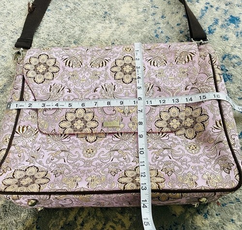 Abbi New York Satin Fabric Laptop Bag Crossbody Messenger Bag Pink Floral - 第 9/11 張圖片