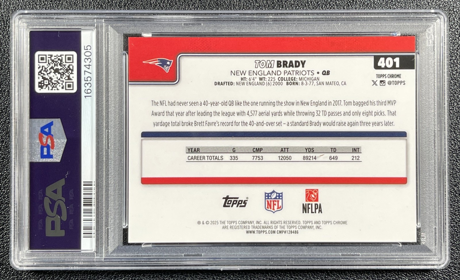 TOM BRADY PSA 9 2025 TOPPS CHROME #401 IMAGE VARIATION GREEN REFRACTOR 29/99 view 2