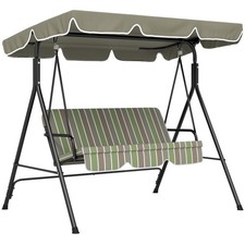 3-Seat Outdoor Patio Swing w/ Canopy  Cushion, Beige  Green