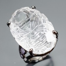 Vintage 37 ct Natural Quartz Ring 925 Sterling Silver Size 7.75 /B-R4387
