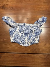 Shein Blue Floral Corset Crop Top Womens Small Ruffle Sleeve Cottagecore Boho