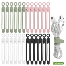 Silicone Cable Straps, Reusable Cord Organizers, 4 Colors, 24-Pack