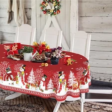 Oval Christmas Tablecloth 60 x 84In,Red Christmas Tree Elk Santa Snowman Xmas...