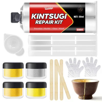 VIVIDYE Kintsugi Repair Kit, Dishwasher Food Safe Ceramic Glue for Repairing Bowls, Cups