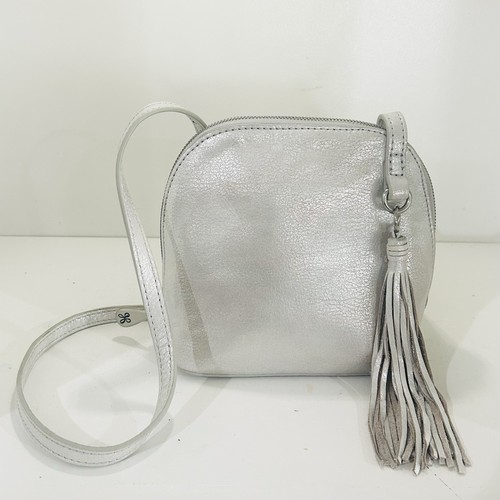 Women’s Crossbody HOBO Nash Metallic Silver Leather Handbag Travel Purse RARE - Foto 6 di 12