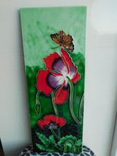Benaya Art Ceramics Art on Tile Hanging Plaque Depicting Poppies & Butterfly