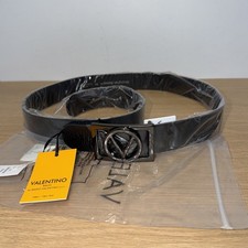 Mario Valentino Black Aldo Monogram Leather Rectangle Logo Buckle Men's Belt 42