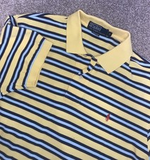 POLO Ralph Lauren Mens M Cotton Striped Polo Red Pony Shirt Made In USA Read