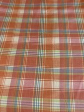Madras Plaid Checked Fabric 100 Cotton Orange Green Blue White 43" Wide BTY