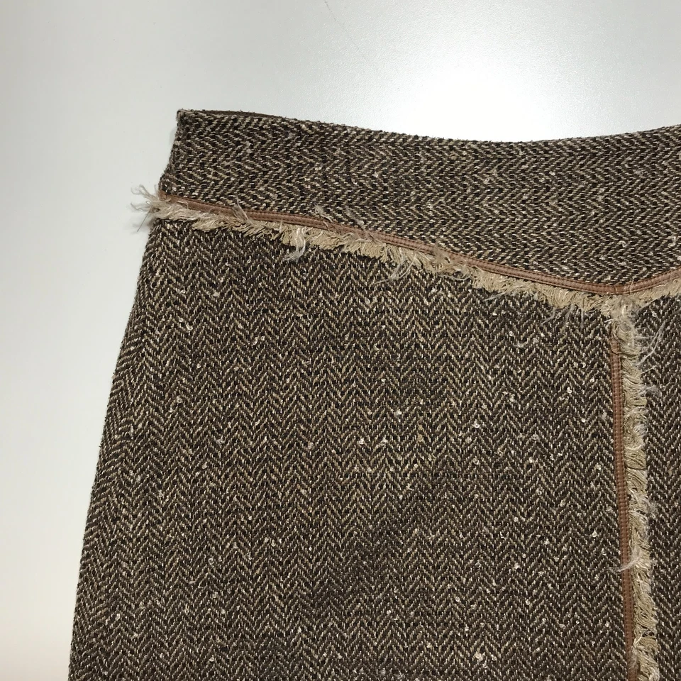 Doncaster A-Line Skirt Womens 14 Brown Tweed Herringbone Leather Trim Rayon-Silk - Image 3 of 4