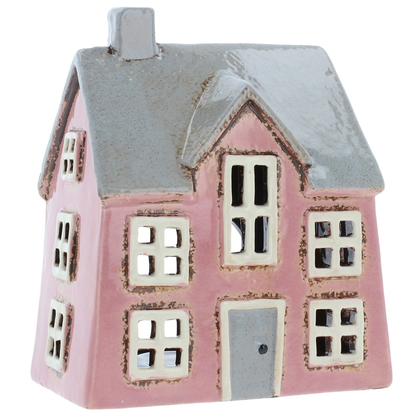 Shudehill Giftware Village Pottery Pink Dormer House Tealight Holder
