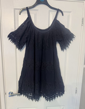 Made in Italy Size M Blue Lace Cold Shoulder Scoop Neck Shift Short Dress