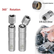 14mm & 16mm Thin Wall Magnetic Swivel Spark Plug Socket 12-Point Removal Tool