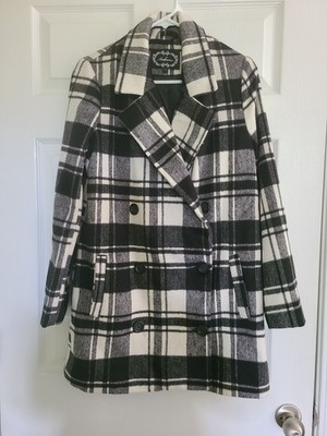 Womens black and white checked coat. Double breasted, dress up or dress down
