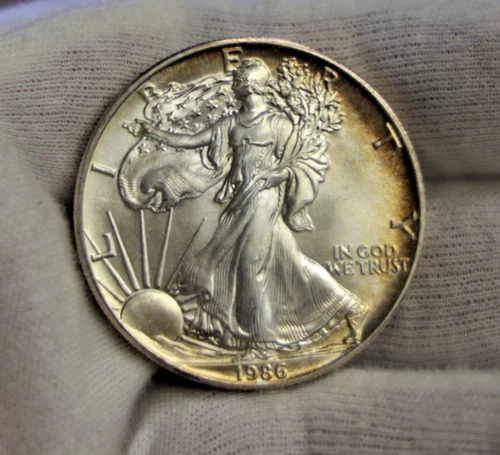 1986 US Silver Eagle $1 Nice Unc Key Date First Year (Edge Toning)